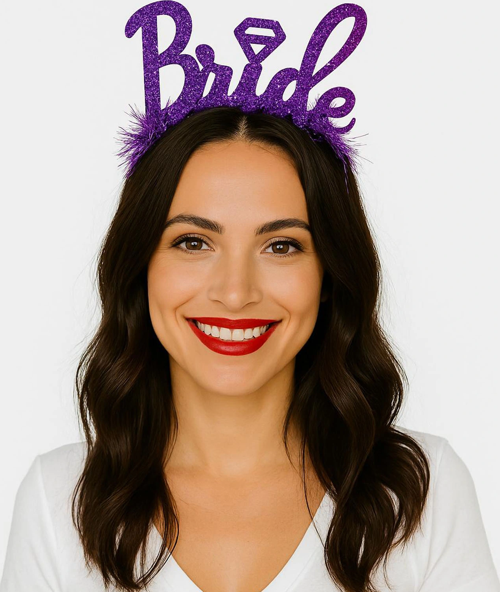 BUĞZ Mor Renk Bekarlığa Veda İtalik Yazı Alyanslı Bride Taç