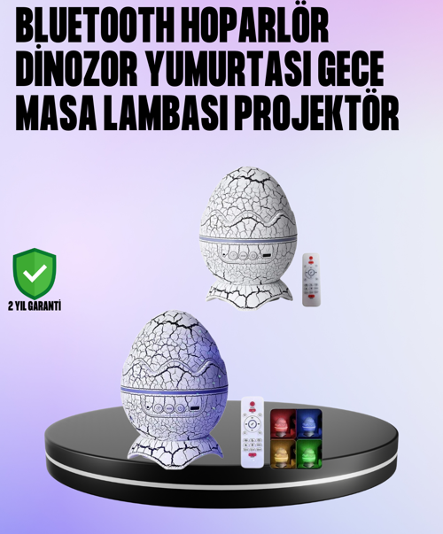 Dinozor Yumurtası Galaksi Projektör Gece Lambası 4'ü 1 Arada – Bluetooth Hoparlörlü