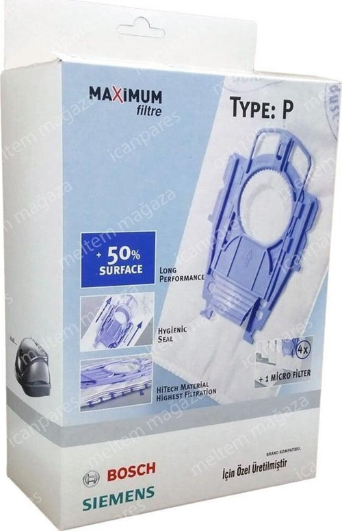 Bosch, Siemens İle Uyumlu Tip P Toz Torbası (Kutu içi 4 Adet), Dynapower XXL, Ergomaxx'x