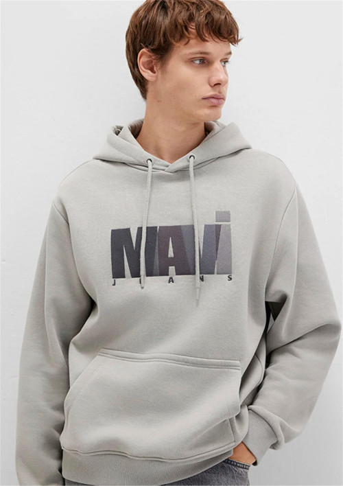 Mavı M0S10199-70093 Mıneral Grı Erkek Mavı Logo Baskılı Kapusonlu Oversıze Sweatshırt