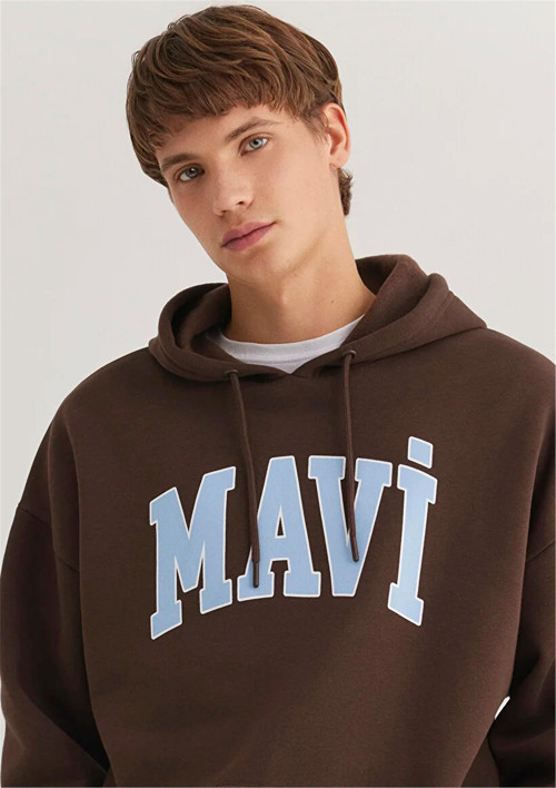 Mavı M067149-88067 Hot Fudge Erkek Mavı Logo Baskılı Kapusonlu Oversıze Sweatshırt