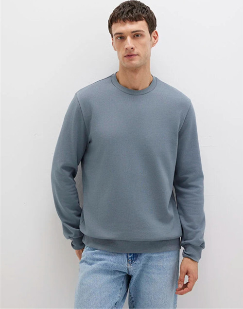 Mavı M0S10457-80889 Fırtına Grı Erkek Bısıklet Yaka Slım Basıc Sweatshırt