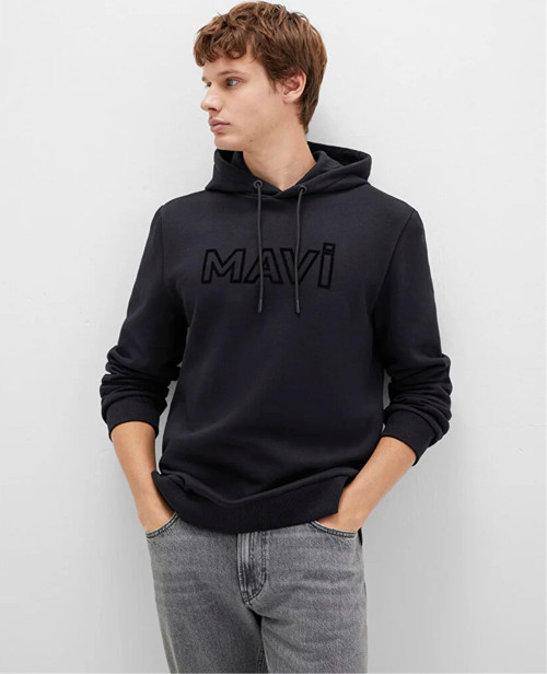 Mavı M0610941-900 Sıyah Erkek Mavı Logo Baskılı Kapusonlu Regular Sweatshırt