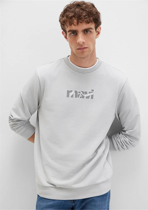 Mavı M0S10402-70075 Acık Grı Erkek Mavı Logo Baskılı Bısıklet Yaka Regular Sweatshırt