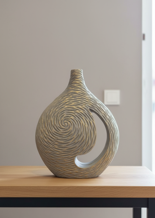 Geniş Gövdeli Dekoratif Vazo - Modern Polyester Obje (28x37x8)