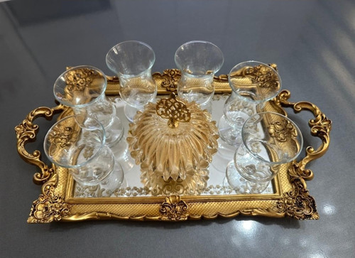 El boyaması tepsi büyük boy gold , el yapımı özel tasarım tepsi