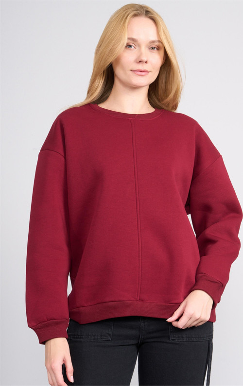 Çetinkaya Fithit 8514 Kadın Bisiklet Yaka 3 İplik Loose Fit Sweatshirt Bordo