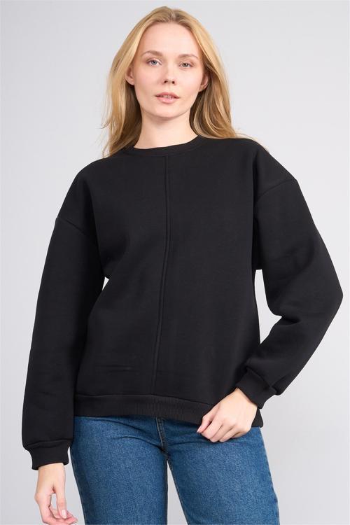 Çetinkaya Fithit 8514 Kadın Bisiklet Yaka 3 İplik Loose Fit Sweatshirt Siyah