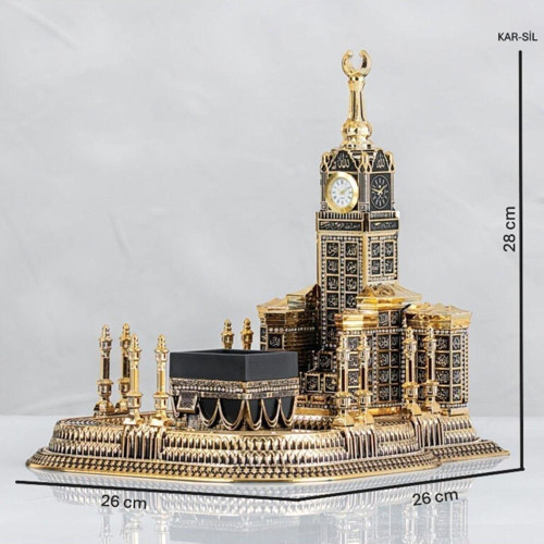 Mescid-i Haram Altın Boyut: 26x26 Boy:28 Cm. Saat Çalışır Durumda (TESCİLLİ MARKA)