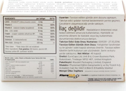 MACUFER LUTEIN KAPSÜL, LUTEİN, VİTAMİN VE MİNERAL İÇEREN TAKVİYE EDİCİ ...