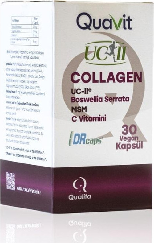 QUAVIT COLLAGEN KAPSÜL, BİTKİ EKSTRELERİ, C VİTAMİNİ VE TİP 2 KOLLAJEN İÇEREN TAKVİYE EDİCİ GIDA 30 kapsül