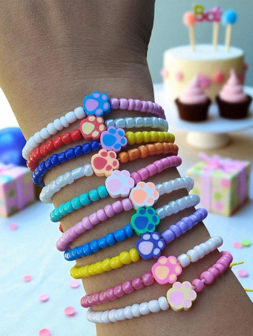 Çocuklara Özel Bayram Karne Yaz Tatili Hediyesi Patili Fimo Ve Kumboncuk10'Lu Bileklik