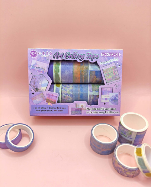 Art Vintage Washi Tape Bant Yapışkanlı Maskeleme Kağıdı Desenli Bant 12'li - Mor Claude Monet Tabloları