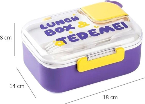 Bölmeli Paslanmaz Çelik Saklama Kabı Çatal Kaşıklı Sızdırmayan Beslenme Kabı 750 ml - Mor