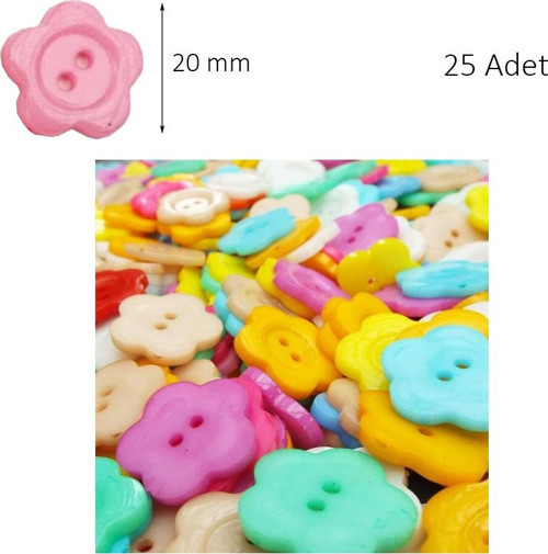 Çiçek Renkli Düğme Renkli Papatya Düğme 2 cm - 25 Adet