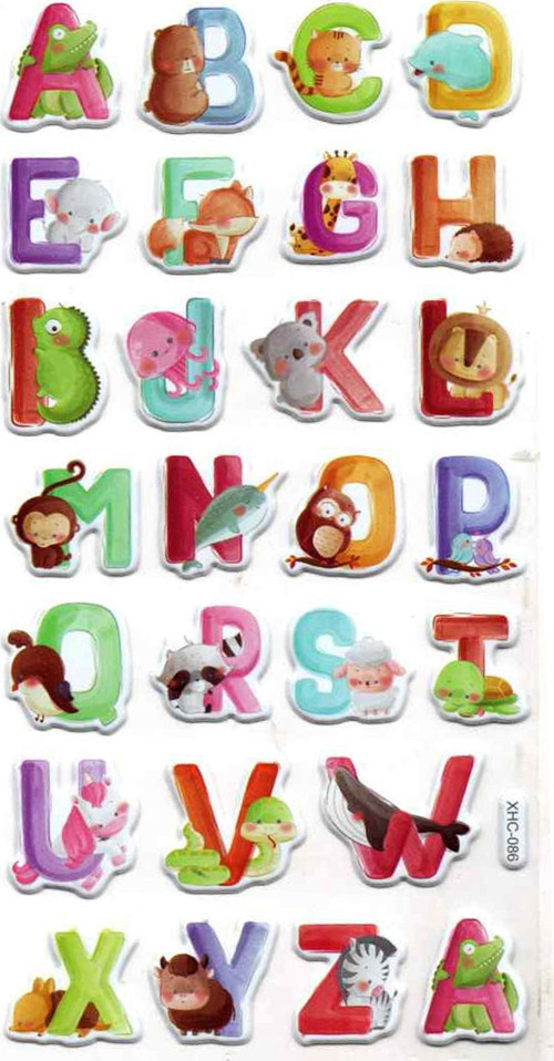 Sticker Kabartmalı Stiker Çıkartma Etiket (XHC086)-18x9 cm- Hayvanlar Harf