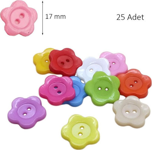 Çiçek Renkli Düğme Renkli Papatya Düğme 1,7 cm - 25 Adet