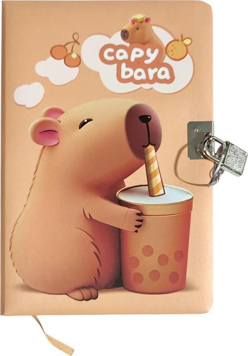 Capybara Hatıra Defteri (Günlük) Kilitli Defter 80 yaprak - Bubble tea