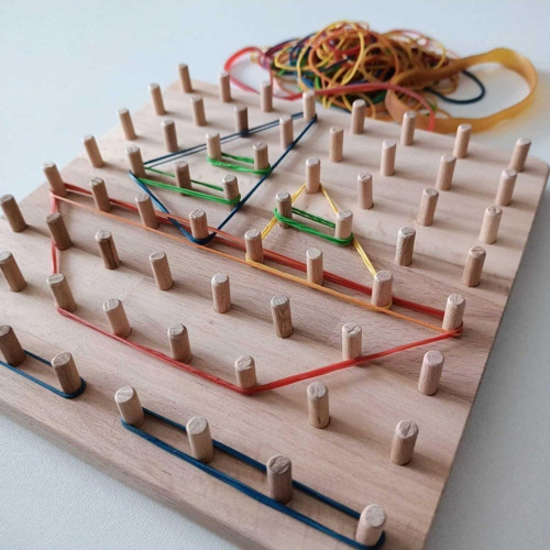 Geoboard - Montessori Eğitici Kartlı Lastikli Şekiller Geometri Oyunu (8X8)