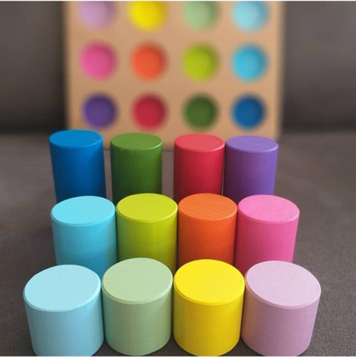 Montessori Eşleştirme Tablalı Silindirler & Eğitici Kartlar & Masif Ahşap