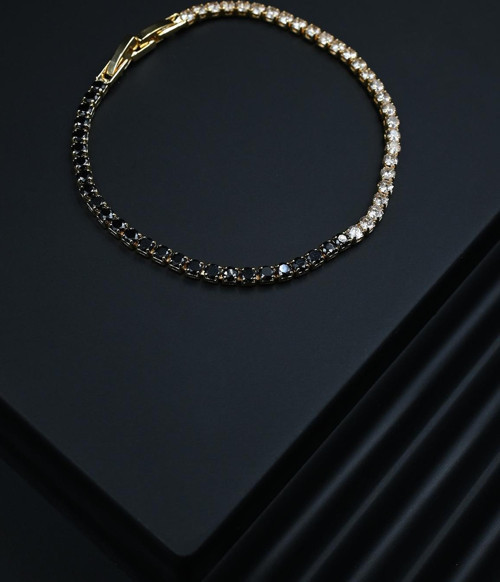 3A Kalite Zirkon Taşlı Çift Kilitli Siyah-Beyaz Renkli Tennis Erkek Bileklik FRJ11512-1612-SGA