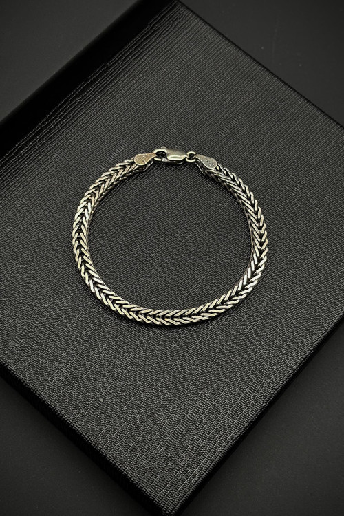 925 Ayar Gümüş İtalyan Model Gümüş Renk Erkek Bileklik FRJ12173-3173-A