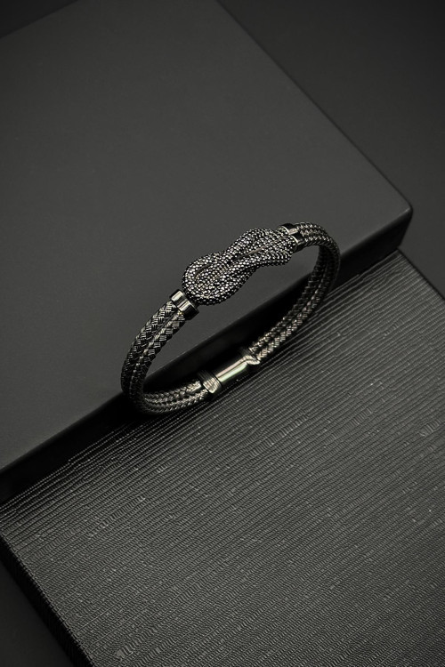 925 Ayar Gümüş İtalyan Model Füme Renk Erkek Bileklik FRJ12183-3183-B