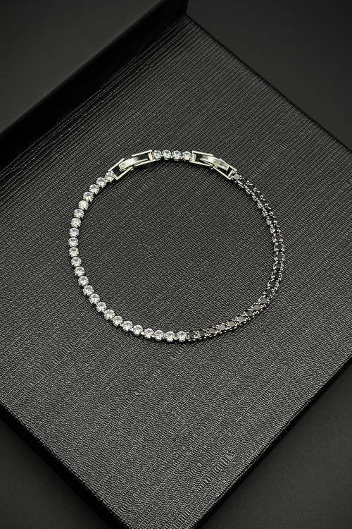 3MM Zirkon Taşlı Siyah-Beyaz Renk Tennis Erkek Bileklik FRJ12204-3204-SB