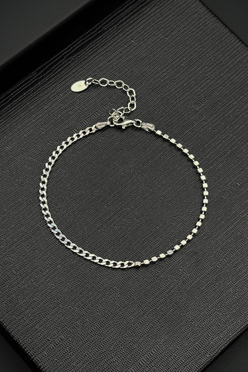 925 Ayar Gümüş İtalyan Model Gümüş Renk Erkek Bileklik FRJ12401-3401-A