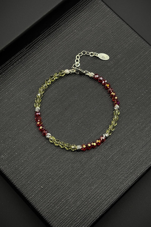 925 Ayar Gümüş ve Swarovski Taşlı Sarı-Kırmızı Renk Erkek Bileklik FRJ12383-3383-SK
