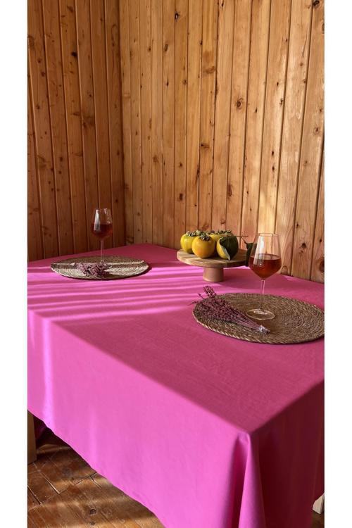 Fuşya Pembe Keten Masa Örtüsü, Doğum Günü Masa Örtüsü
