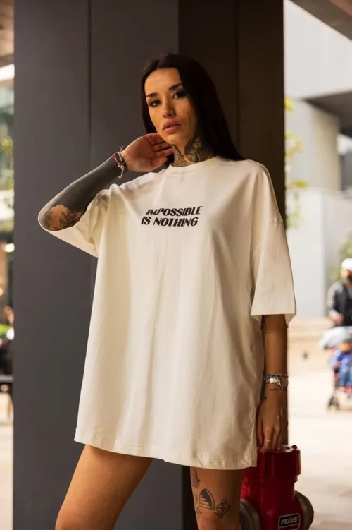 Unisex Bisiklet Yaka Baskılı Oversize TShirt