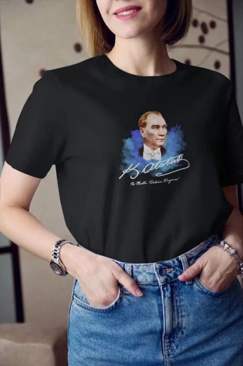 Unisex Bisiklet Yaka Baskılı Oversize TShirt