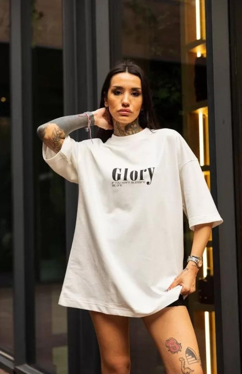 Unisex Bisiklet Yaka Baskılı Oversize TShirt