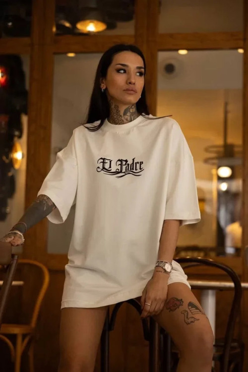 Unisex Bisiklet Yaka Baskılı Oversize TShirt
