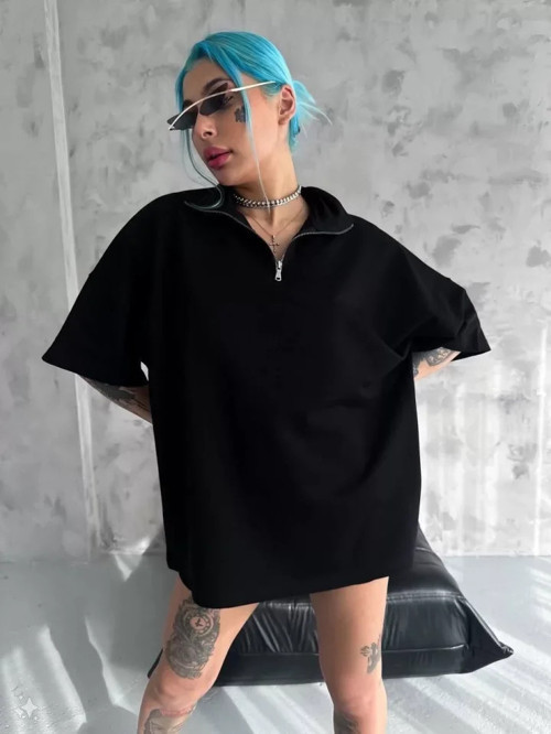 Unisex Yarım Fermuarlı Basic TShirt