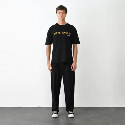 Unisex Bisiklet Yaka Baskılı Oversize TShirt