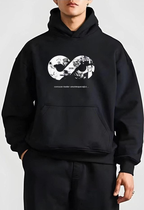 10 Kasıma Özel Üç İplik Kapşonlu Baskılı SweatShirt