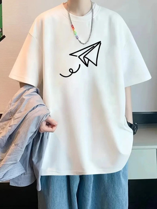 Baskılı Oversize Bisiklet Yaka Tshirt