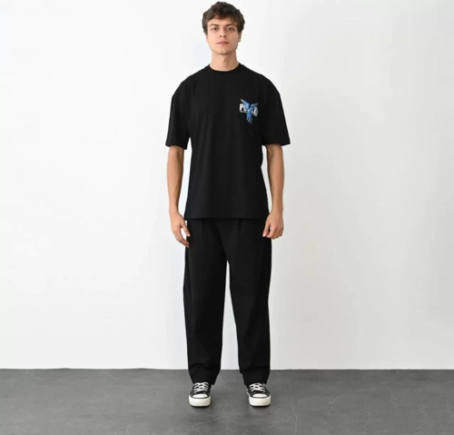 Unisex Bisiklet Yaka Baskılı Oversize TShirt
