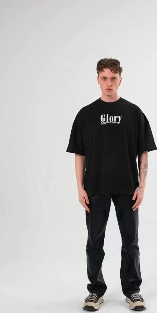 Unisex Bisiklet Yaka Baskılı Oversize TShirt