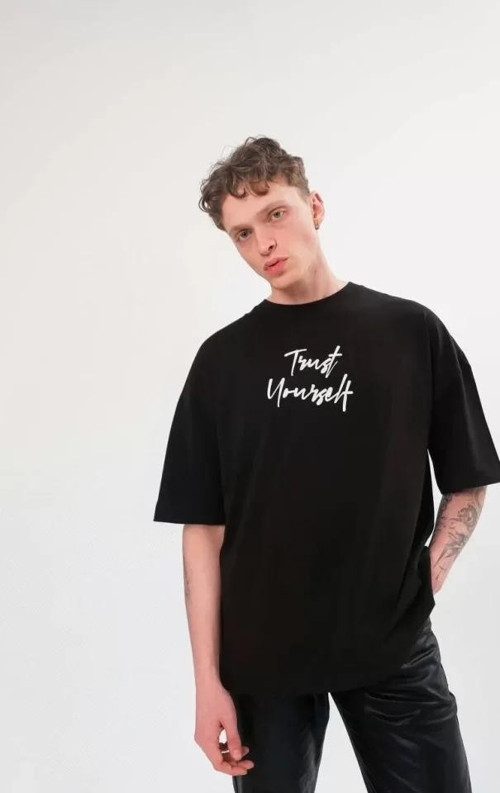 Unisex Bisiklet Yaka Baskılı Oversize TShirt