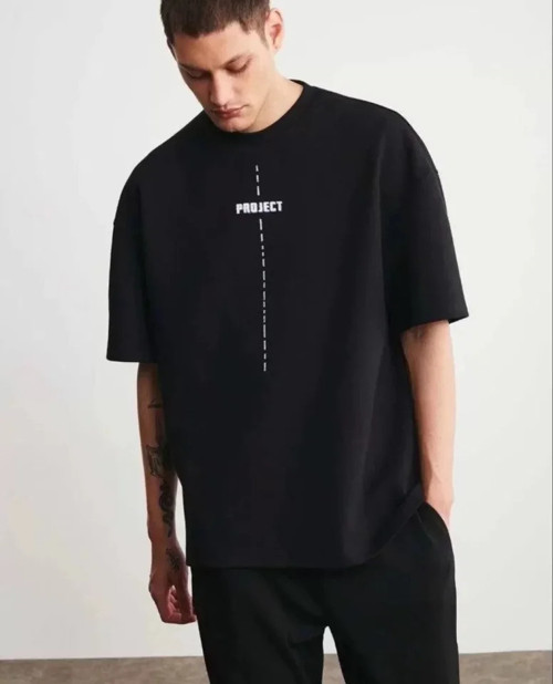 Unisex Bisiklet Yaka Baskılı Oversize TShirt