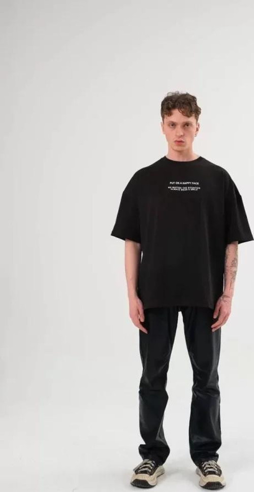 Unisex Bisiklet Yaka Baskılı Oversize TShirt