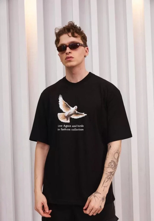 Unisex Bisiklet Yaka Baskılı Oversize TShirt