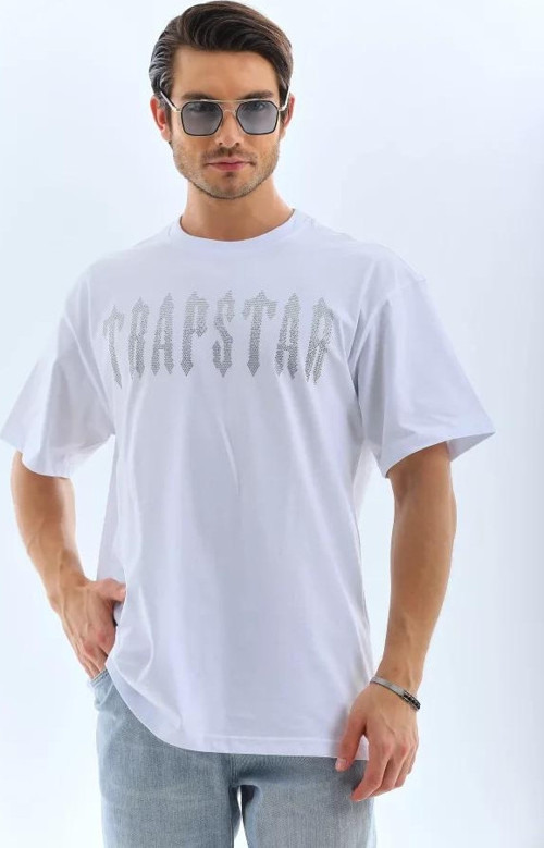 Unisex Oversize Taşlı Bisiklet Yaka TShirt