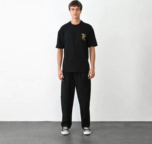 Unisex Bisiklet Yaka Baskılı Oversize TShirt