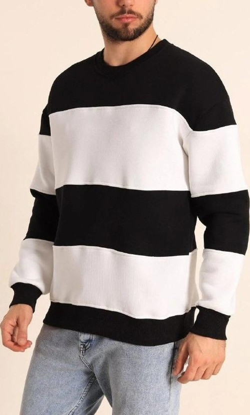 Parçalı Bisiklet Yaka Baskılı SweatShirt