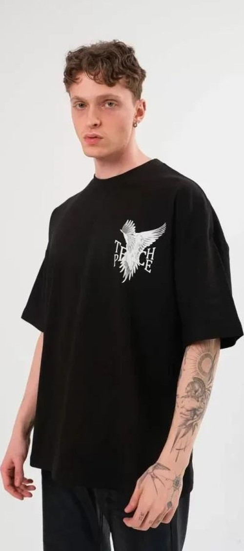 Unisex Bisiklet Yaka Baskılı Oversize TShirt