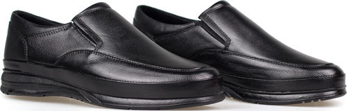 Erkek Siyah Hakiki Deri Ortopedik Günlük Ayakkabı – Kauçuk Kaymaz Taban, Bağcıkcız Rahat Model